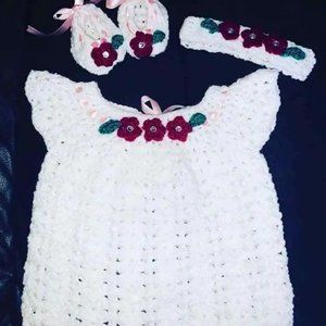 Crochet 3m Dress, shoes and heatband